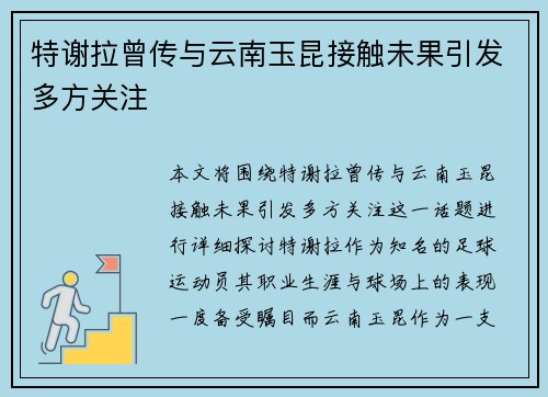 特谢拉曾传与云南玉昆接触未果引发多方关注